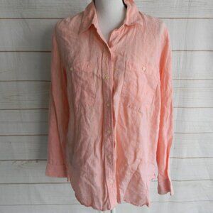 WM'S LRL RALPH LAUREN PEACH 100% LINEN BUTTON DOWN COLLAR SHIRT SZ XL ROLL TAB